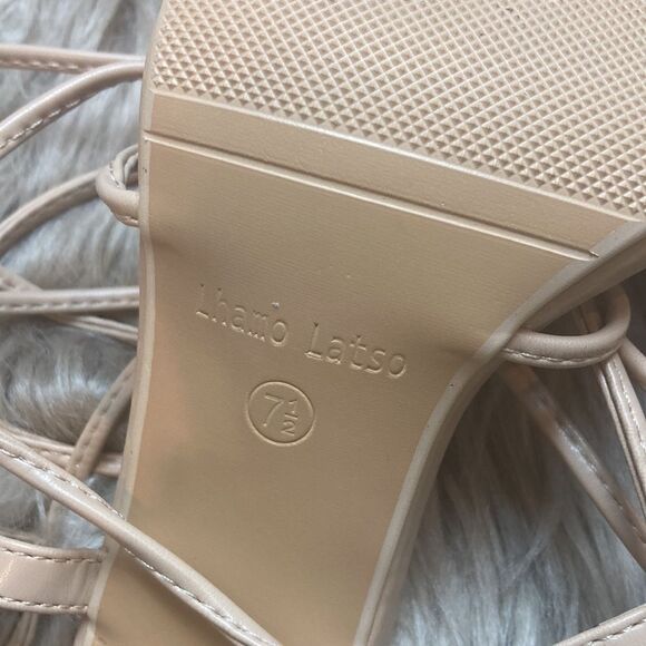 Lhamo Latso Lace Up Strappy Nude Block High Heels Square Open Toe Chunky Sandal - Picture 7 of 13